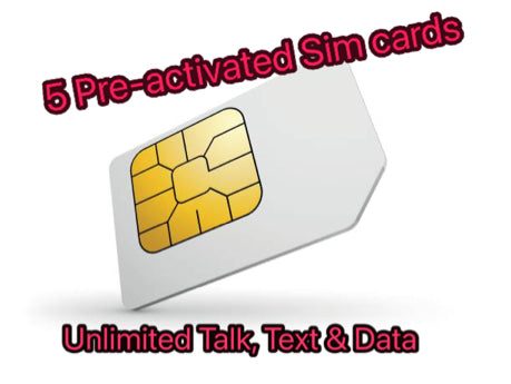 Sim Card Preactivated(Unlimited  Talk, Text & Data) (5) @ $25.00